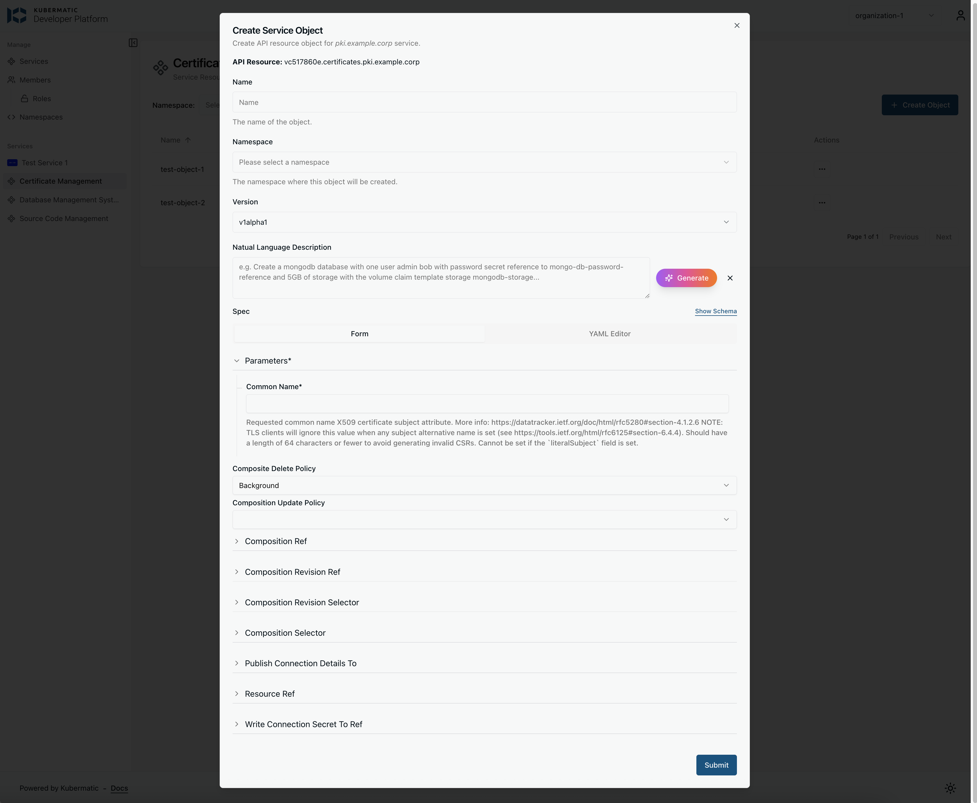 screenshot of Kubermatic Developer Platform